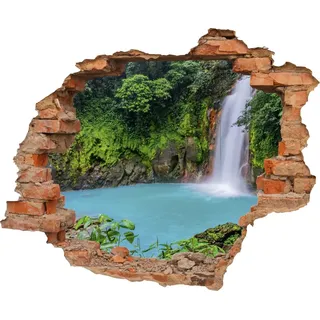 DesFoli Wandtattoo Dschungel Wasserfall - verschiedene Rahmentypen DW000089 Farbe Roter Stein Quadratisch, Größe 121 cm x 100 cm