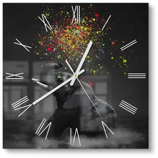 DEQORI Wanduhr 'Farbenfreudiger Riese' (Glas Glasuhr modern Wand Uhr Design Küchenuhr) schwarz 30 cm x 30 cm