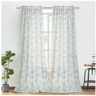Sunicol Vorhang Voile Blumen Transparent Gardinen,Baumwolle, Schlafzimmer Wohnzimmer, (2 St) grün 132 cm x 213 cm