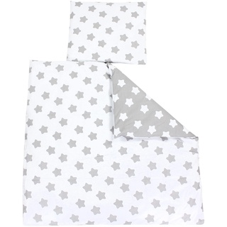 TupTam Unisex Baby Bettwäsche Bettdecke Kopfkissen mit Bezüge Wiegenset 4-teilig, Farbe: Sterne Grau/Sterne Weiß, Größe: 80x80 cm