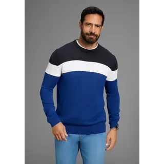 Rundhalspullover H.I.S "neue Farben", Herren, Gr. XL (56/58), blau (royalblau gestreif), Feinstrick, Obermaterial: 50% Baumwolle, 50% Polyacryl, regular fit, Rundhals, Rippstrickbündchen, Pullover Rundhalspullover, Colorblocking, in leichter Strickqualität