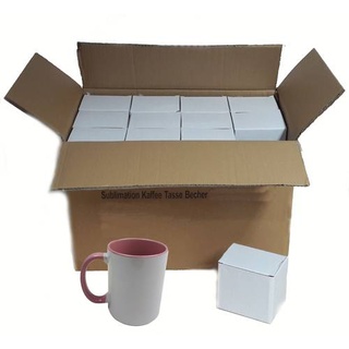 Kaffeetassen Fototasse Kaffee Tassen Becher Sublimation 36 Stück WEISS - HENKEL Pink einzeln verpackt