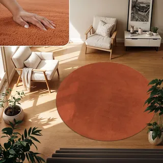 TT Home Teppich Wohnzimmer Kupfer 160 cm Rund, Waschbar & Kurzflor | Moderner Flauschiger Teppich, Pflegeleicht & Rutschfest, Ideal Für Wohnzimmer, Schlafzimmer, Kinderzimmer & Flur