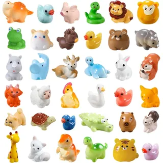 DTYDECLE 40 Stück Mini Harz Tierfiguren,Miniatur Figuren Kleine Tierfiguren Winzige Tiere Ornamente Ente Löwe Elefant Frosch Dinosaurier für Miniatur Landschaftsgärten Bonsai Fischbecken Aquarien