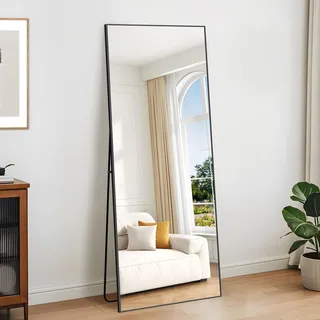 KOCUUY Rechteckig Ganzkörperspiegel, 165 x 60 cm Großer Standspiegel, Groß Wandspiegel mit Schwarz Aluminium Rahmen, Hängend, Stehend, Kippbar, für Wohnzimmer, Schlafzimmer und Flure