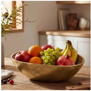 FINEBUY Obstschale FB77803 Früchteschale Aluminium Gold 30cm Tischdeko Obstkorb Metall, Aluminium, (Ovale Schale für die Küche), Stabile Metallschale mit feiner Struktur goldfarben