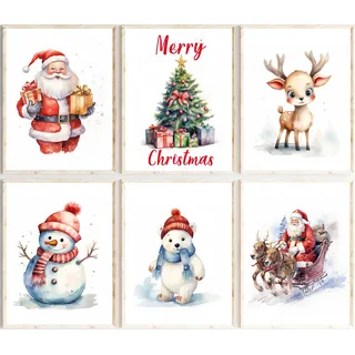 Generisch Dreamy Doodles® | 6er Poster Set Weihnachtsbilder | Weihnachten | Hochwertiger A4 Druck ohne Rahmen | Kinderbilder | Bilder Kinderzimmer | Niedliche Festlichen Weihnachtsmotive