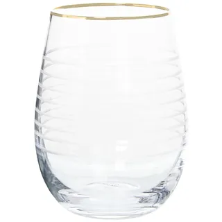 DRW Set mit 6 Gläsern aus geschliffenem Glas und 400 ml in Transparent und Goldrand, 8,5 x 11,5 cm