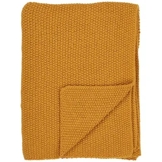 Plaid Santos Wolldecke 130x170 cm Ocker, tinkaro, Weiche Baumwoll-Wohndecke zum Einkuscheln auf dem Sofa oder dem Bett gelb