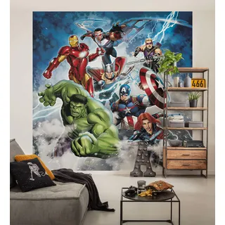 KOMAR Vlies Fototapete Avengers Mighty Team, Natur, Textil, Cartoon, 250x250 cm, Tapeten - Wandverkleidungen, Fototapeten
