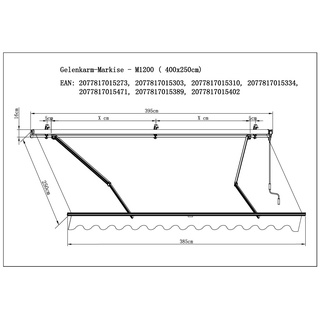 TrendLine Gelenkarm-Markise 4 x 2,5 m grau-weiß-weiß gestreift