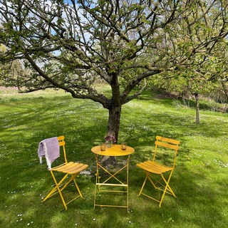 Vanage I Bistro Set Balkon I Balkonmöbel klappbar Set 3-teilig gelb, pulverbeschichteter rostfreier Stahl, wetterbeständig, wasserfest, Besteht a...