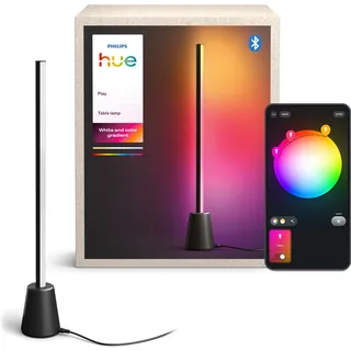 Philips Hue LED Tischleuchte Play, 60 cm, RGBW, Weiß & Farbverläufe, smartes Licht, Abschaltautomatik, Bluetooth, CCT - über Fernbedienung, Dimmer, Dimmfunktion, Farbsteuerung, Farbwechsel, Leuchtdauer einstellbar, Memoryfunktion, Nachtlichtfunktion, RGB, Smart Home, Timerfunktion, Weckerfunktion, dimmbar über Fernbedienung, getrennt schaltbar, mehrere Helligkeitsstufen, LED fest integriert, RGB, App‐ & Sprachsteuerung (TV‐Sync mit Hue Bridge & Sync Box) schwarz