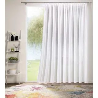 deco home | Gardinen Store Voile Effekt Vorhang mit Kräuselband, transparent Weiß, in verschiedenen Größen | 300 x 120 cm