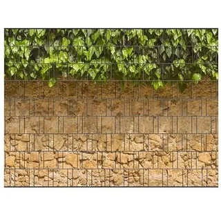 PerfectHD Zaunsichtschutz - Motiv Efeu und Mauer - Sichtschutz für den Garten - 2,50 x 1,80 x 0,19 m - 9 Streifen - 30 Varianten