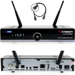 Octagon SF8008 UHD 4K Supreme Combo, Sat- Kabel- & DVB-T2 Receiver, E2 Linux & Define OS, mit PVR Aufnahmefunktion, M.2 M Key, Gigabit LAN, Kartenleser, Sat to IP, WiFi WLAN + HM-SAT HDMI Kabel