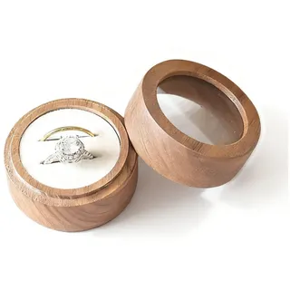 Jumpeak Schmuckkasten Schmuckkästchen Holz,Ringbox Verlobung,Geschenke für Frauen,Walnußholz (rund,elliptisch,quadratisch,portabel,klein,portabel, Schmuckaufbewahrung,Aufbewahrungsbox mit Deckel,Präsentationsbox), Schmuckkästchen,Ringbox Hochzeit 1-2 Ringe,schmuckkästchen klein weiß rund | Ø 7 cm x 5 cm x 3.4 cm
