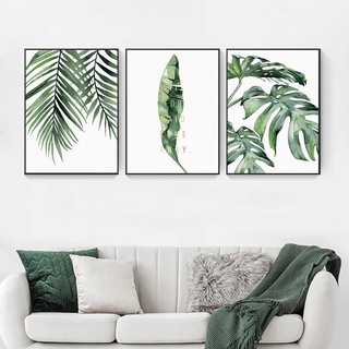 3er Premium Poster Set Skandinavischer Stil Tropische Pflanzen Poster Grüne Blätter Bild Moderne Wandbilder, Bilder auf Leinwand für Wohnzimmer Schlafzimmer Deko,Ohne Rahmen (40x50cm)
