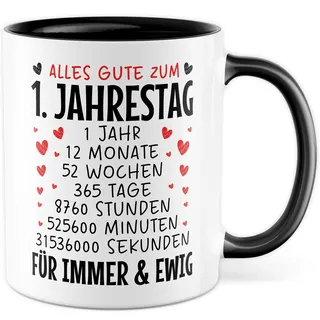 Erster Jahrestag Tasse - Geschenk Alles gute zum 1. Jahrestag 1 Jahr 12 Monate - Kaffeetasse 330ml aus Keramik - Valentinstag Jubiläum Hochzeitstag Geschenkidee für Ehefrau Freundin Partner