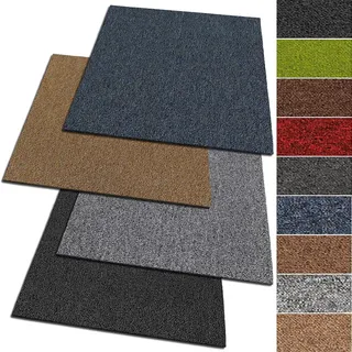 KARAT Teppichfliesen Moskau 50x50 cm selbstliegend - 1 Stück - 0.25m2 - strapazierfähiger Teppich Bodenbelag mit hochwertigem Schlingenflor für Haus & Büro - antistatisch mit Bitumen Rücken - Grau