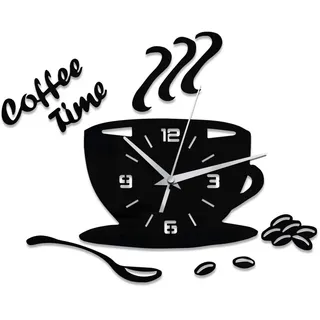 Qiekenao DIY Digital Wanduhr, Acryl Wanduhr Modern Silent Coffee Time Uhr Becherförmige Wandsticker Hohl Digital Uhr