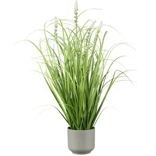 CREATIV green großer künstlicher Grasbusch mit Salbeiblüten im Topf 60cm I künstliches Dekogras mit weißen Blüten als Frühlingsdeko I Ziergras Frühlingsdeko I hochwertige & dekorative Kunstgräser