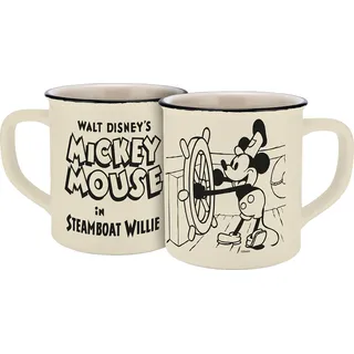 Disney Keramiktasse Mickey Steamboat Vintage Emaille-Optik 400ml, Schwarz