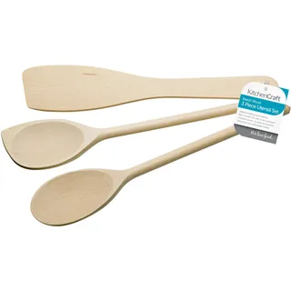 Kitchen Craft 3er Set Kochutensilien, Buchenholz, Rührlöffel 30 cm, Pfannenwender 28 cm, Kochlöffel 30 cm, KC3PCUTENSIL, Beige, 30.4 x 6 x 5 cm