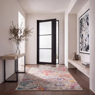SAFAVIEH Zeitgenössische Teppich für Wohnzimmer, Esszimmer, Schlafzimmer - Madison Collection, Kurzer Flor, Hellblau und Orange, 183 X 274 cm