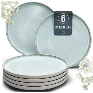 PURE LIVING INTERIOR DESIGN Geschirr-Set Ibiza Speisseteller, Dinnerteller, 6er-Set, 26 cm, Beige Blau, 6 Personen, Steingut, Mediterrane Handwerksoptik, Reaktive Glasur – jedes Stück einzigartig... beige|blau|schwarz