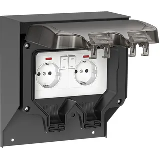 ledscom.de Steckdose POXO für außen, IP65, 2-fach, Edelstahl, anthrazit/schwarz, eckig, 20 cm