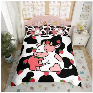 LuxusKollektion Kinderbettwäsche Bettwäsche Set Kuh-Bettbezug 135x200 Rosa