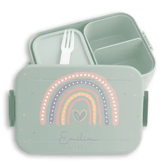 Kinder Bento Box Midi Lunchbox Mepal Bentobox - Regenbogen mit Namen | Ideal für Kita und Grundschule | Geschenk zur Einschulung Mädchen - 900 ml - Sage Grün - lunch girls brotbox schule rainbow