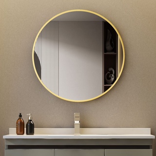 Goezes Rund Spiegel Gold Wandspiegel 60cm Wandmontage groß Badspiegel Badezimmerspiegel, Metallrahmen Schminkspiegel für Badezimmer, Schlafzimmer, Wohnzimmer