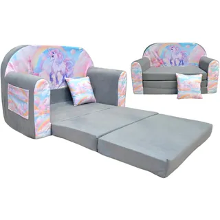 nana shop Kindersofa Ausklappbar, Kindercouch mit Bettfunktion, Spielsofa mit Schlaffunktion, Kindercouch 2in1, Mini Sofa für Kinderzimmer, Schlafsofa für Kinder (Einhorn)