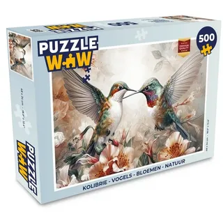 MuchoWow Puzzle Kolibri - Vögel - Blumen - Natur, 500 Puzzleteile, Foto-Puzzle, Bilderrätsel, Puzzlespiele, Spielzeug 34 cm x 48 cm x 2 cm | Querformat