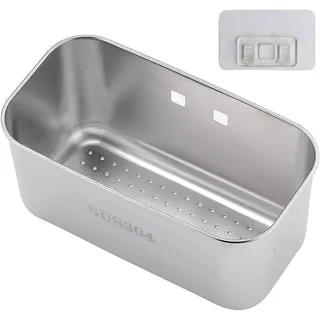 Spülbecken Organizer Edelstahl,Sieb Abtropfsieb für Obst und Gemüse,Silber