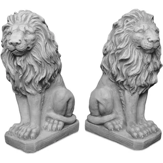 gartendekoparadies.de Löwen-Paar, Steinfiguren, Grau, Steinguss, 54 cm Höhe, je 39 kg, Frostsicher, Klassische Torwächter-Figuren (2er-Set Löwen)