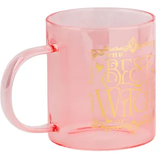 Wicked Paladone Movie Glastasse und Socken Geschenkset – Offiziell lizenziertes Disney-Geschenk für böse Fans, rosa getönte Tasse mit Aufschrift The Best Witch of All, und gemütliche