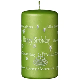 Kopschitz Kerzen Adventskerze Spruchkerze "Happy Birthday" Green Matt 130 x Ø 70 mm, 1 Stück