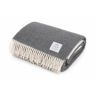 Merinowolle Wolldecke 100% Merino Schurwolle ca. 160 x 200 cm Wolldecke 100% Merino Schurwolle Decke Natur 160x200 cm Wollplaid Kariert aus ausgesuchter Lammwolle Mister (Grey & White LINE)