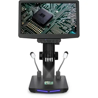 Camnoon 10,1 Zoll Desktop-Digitalmikroskop für Erwachsene, 50-1600X Vergrößerung, IPS-Bildschirm, 8 MP Foto, 1080P Video, eingebauter Akku, LED-Fülllichter mit verstellbarem Ständer,Fernbedienung