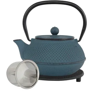 teeblume | gusseiserne Teekanne Arare | Gusseisen-Teekanne mit Sieb | inkl. gratis Untersetzer in schwarz | Teekessel innen komplett emailliert | blau | 900ml