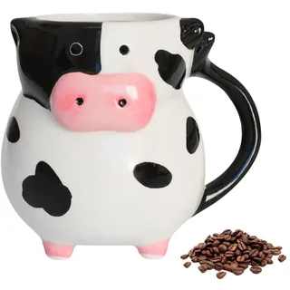 Umllpet Keramik Kuh Kaffeetasse, Lustiger Kuh Becher, 3D Keramik Tasse in Kuhform, Große Kaffeetasse, Lustige Geschenke für Frauen Männer Jungs Mädchen Beste Freundin Geburtstag Jahrestag 585ml