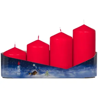 EWA 4 Stück Stumpenkerze rot gestuft Kerzen Weihnachtskerzen Adventskerze