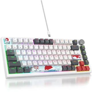 SOLIDEE Verkabelte Mechanische Gaming Tastatur 75%,hot-swap-fähige mechanische Tastatur Gasket Struktur,RGB Hintergrundbeleuchtung,QWERTY 82 Tasten TKL Gaming Tastatur mit Drehknopf(82 Grey_White)