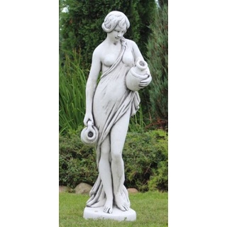 Casa Padrino Jugendstil Wasserspeier Skulptur Frau mit Krügen Grau H. 140 cm - Elegante Wasserspeier Stein Figur - Barock & Jugendstil Garten Deko Accessoires
