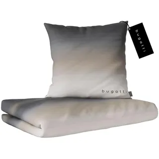 bugatti Bettwäsche 140 x 200 cm - 100% Baumwolle, Reißverschluss, anschmiegsam, weich & waschbar, Mako Satinbettwäsche gestreift grau beige Österreich Größe