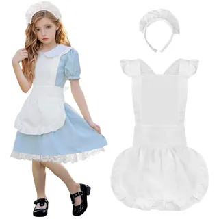 Aspire Latzschürze Weiß Rüschen Retro Schürze mit Stirnband White Pinafore Set für Cosplay Party