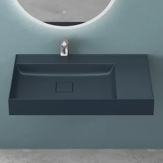 Mai & Mai Waschbecken Aufsatzwaschbecken Hängewaschbecken matt Anthrazit inkl. Ablaufgarnitur Mineralguss Rechteckig Waschplatz Breite: 70cm Colossum630